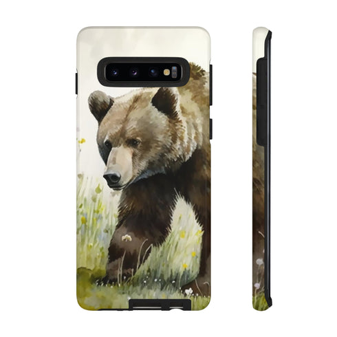 Grizzly Bear in a Field - Impact Resistant Phone Case Samsung Galaxy S10 Glossy
